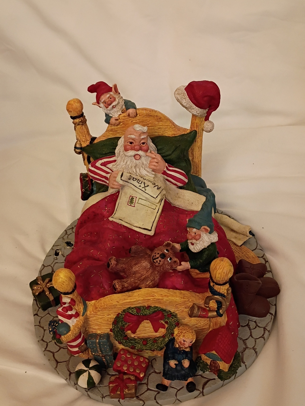 Santa and Elves Holiday Figurine in Red and Green